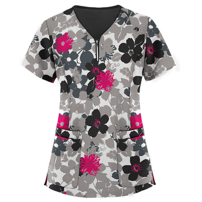 Women's Printed Pullover Nurse Dress V-Neck T-Shirt
