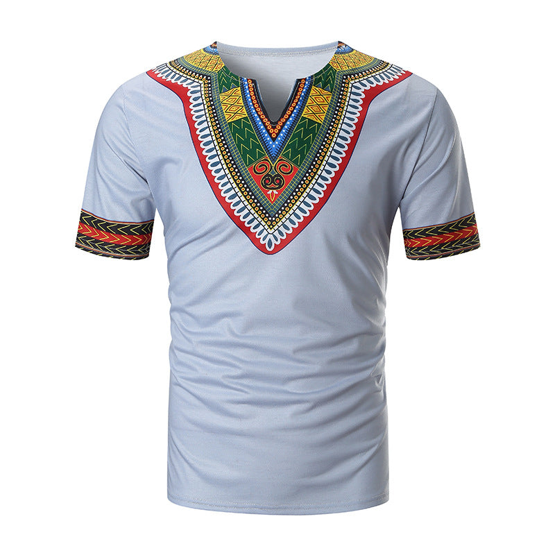 Ethnic print V-neck short sleeves