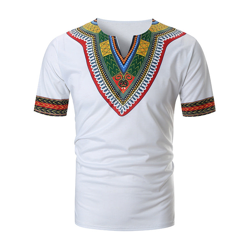 Ethnic print V-neck short sleeves